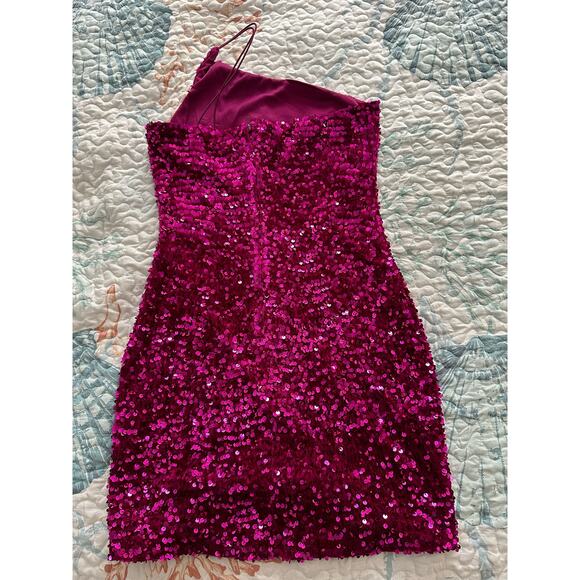 burgundy one-shoulder sequin dress, size S - Picture 2 of 6